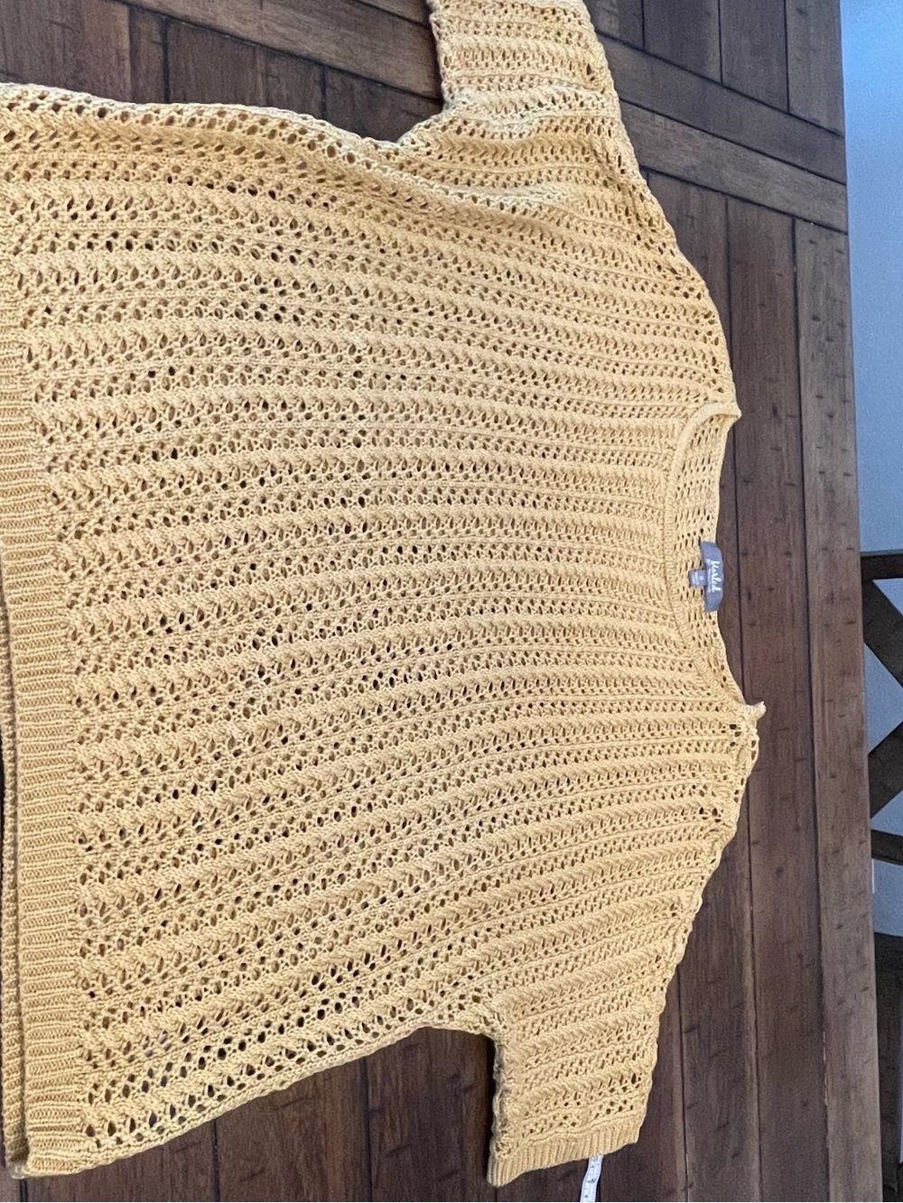 Marled Open-Knit Crewneck Sweater in Mustard